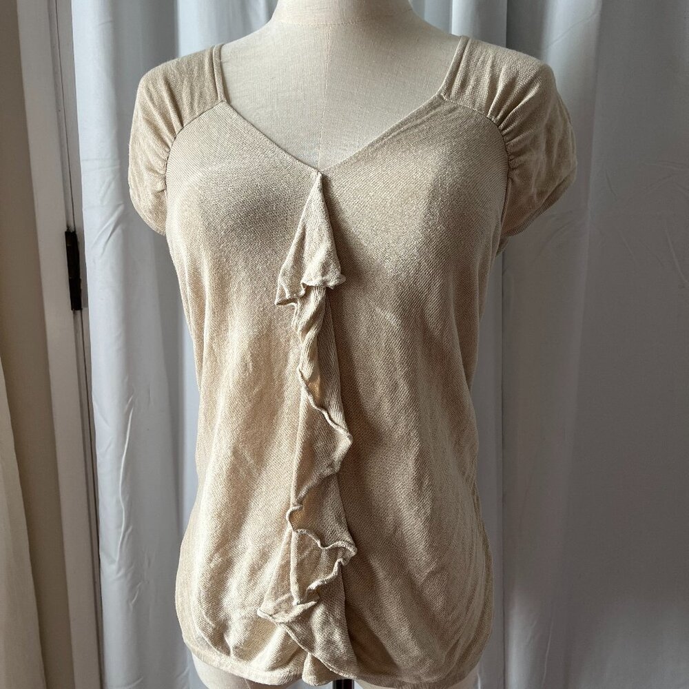 Alfani Knit top, Small, Silk and Viscose Blend, Cream /Beige with Gold tone